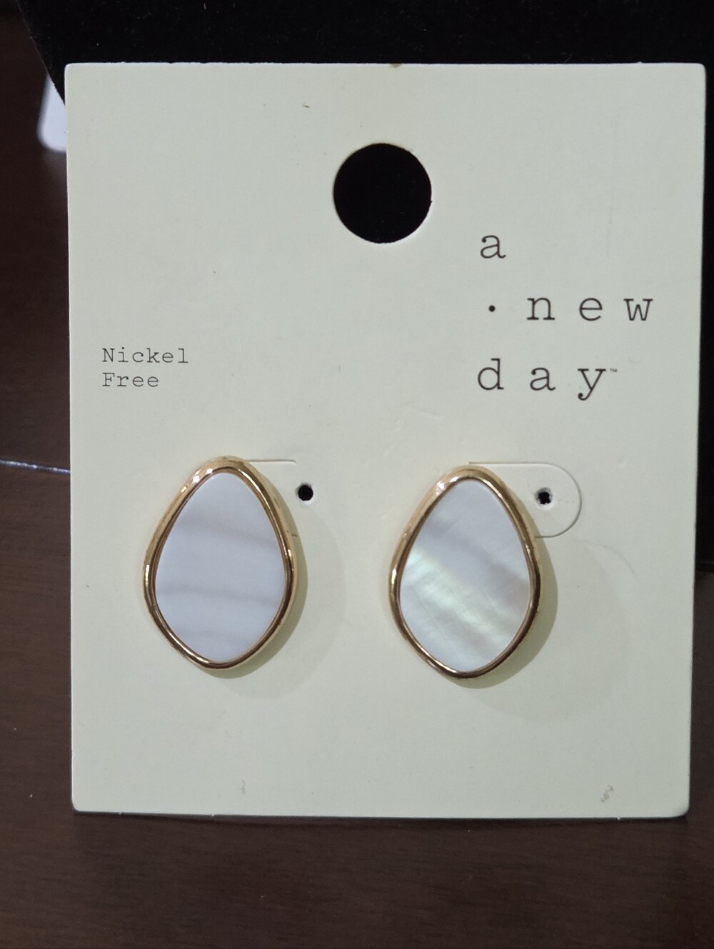 a new day White Mother-of-Pearl Teardrop Earrings with Gold Trim